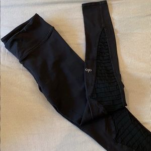 Black alo leggings with mesh stripes